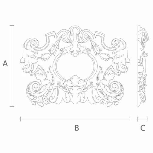 Baroque-style wood medium carved cartouche with flowers