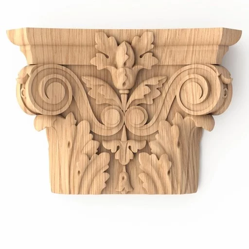 Ornamental pilaster caps with wood carved leaves, scrolls and flowers