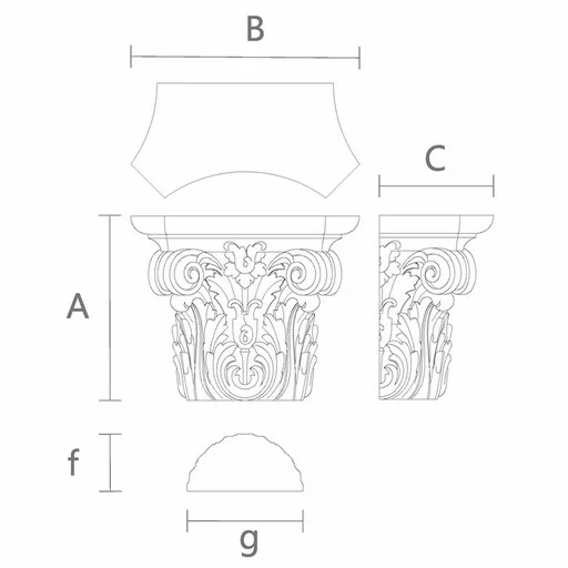 Corinthian capital for half column with bellflowers and volutes