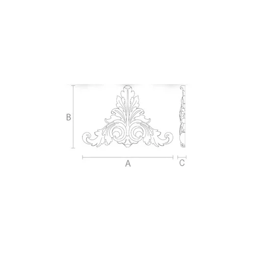 Triangular onlay applique with acanthus leaves and scrolls