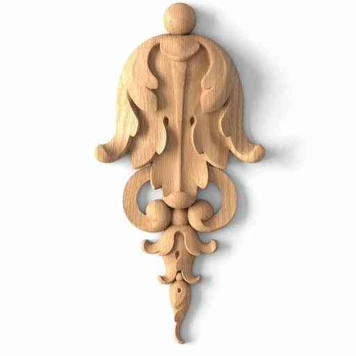 Unfinished carved drop onlay with bellflowers from wood