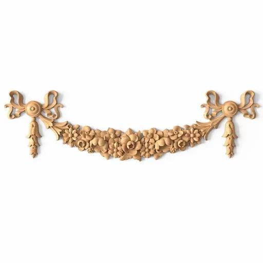 Large Romantic style wooden swag applique with flowers