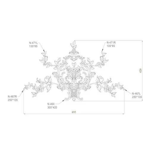 FLOWER WALL DECOR COMPOSITION WITH CARVED ROCOCO-STYLE