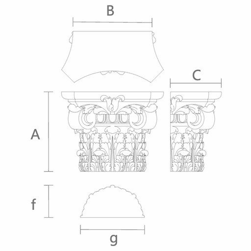 Ornamental Corinthian half-round capital from oak
