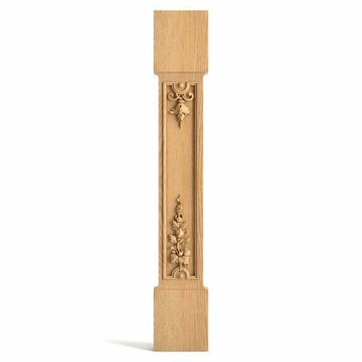 CRAFTSMAN STYLE WOOD STAIR BALUSTERS WITH FLORAL OVERLAY