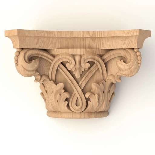 Column capital with floral elements and bead wood trim Byzantine style