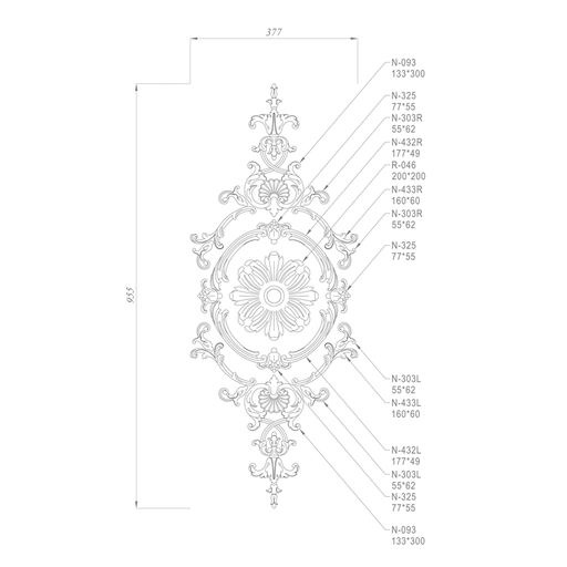 Complex solid wood Baroque style overlays set for the interior