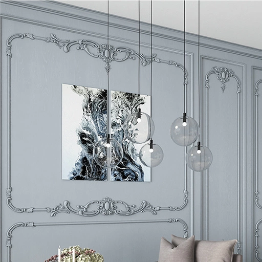 DECORATIVE WALL MOLDING PANELS WITH CARTOUCHES, CARVED PEARLS AND SCROLLS