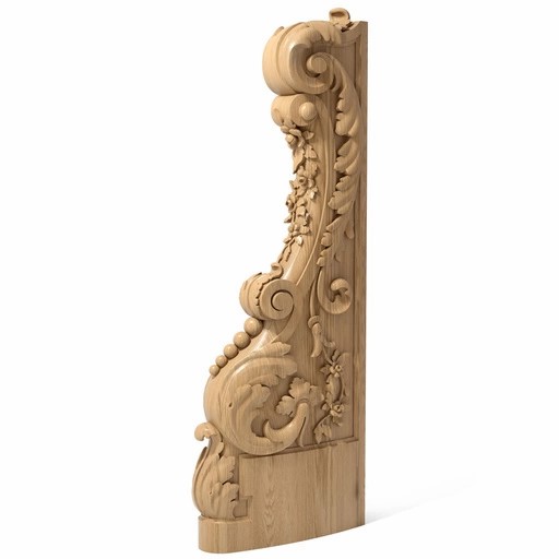 WOODEN STAIRCASE POST WITH FLOWERS AND ACANTHUS, LEFT