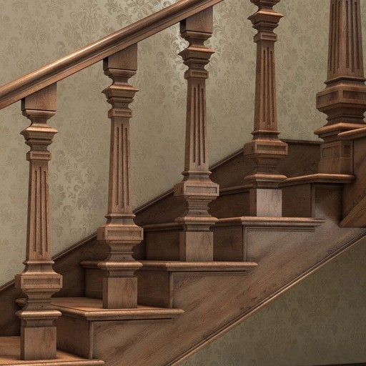 FLAT WOODEN STAIRCASE BALUSTER WITH FLUTES