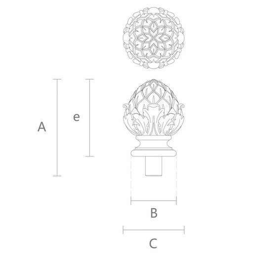 Decorative wooden newel cap Artichoke with acanthus leaves