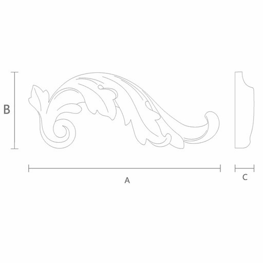 Curved oak acanthus leaf furniture onlay, Right
