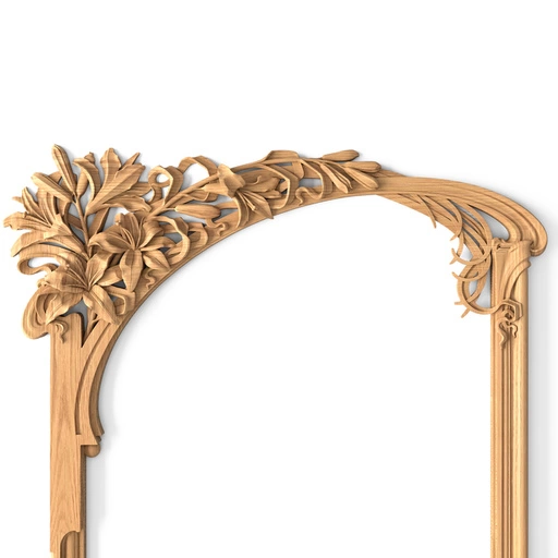 ART NOUVEAU STYLE SOLID WOOD FRAME MIRROR WITH LILIES