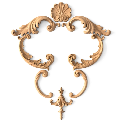 Chic beech appliques set decorated with curls and crown molding
