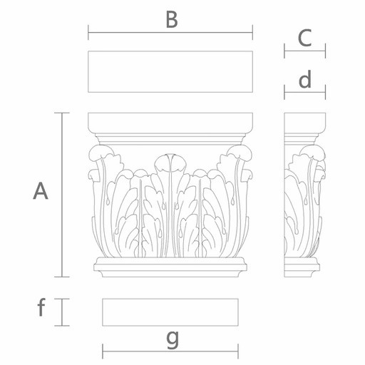 Decorative cap for fluted pilaster with acanthus leaves