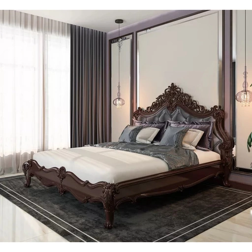 CARVED ANTIQUE STYLE WOODEN FOOTBOARD WITH ACANTHUS LEAVES