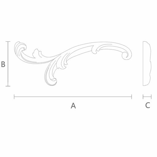 Decorative hardwood applique Branch with acanthus leaves, Left