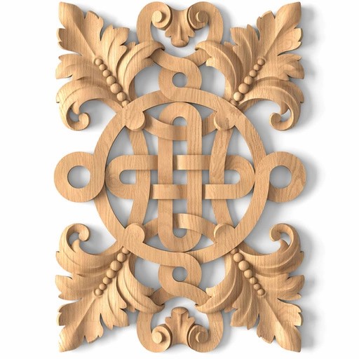 Rectanglar carved applique from solid wood
