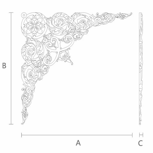 Ornamental hardwood corner applique with a rosette
