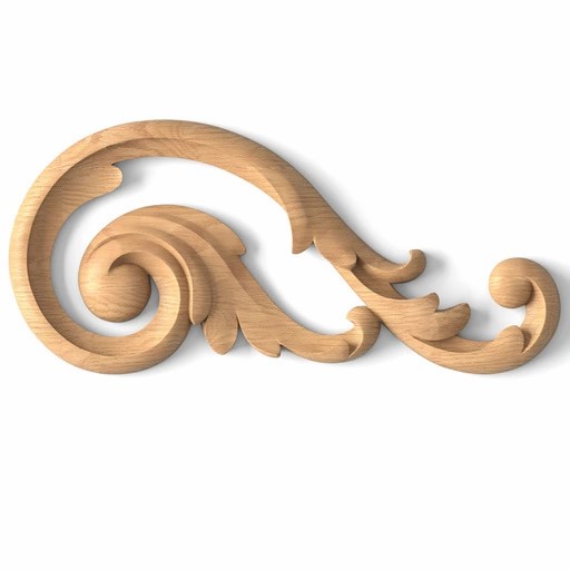 Acanthus hardwood carved scroll applique for walls, Right