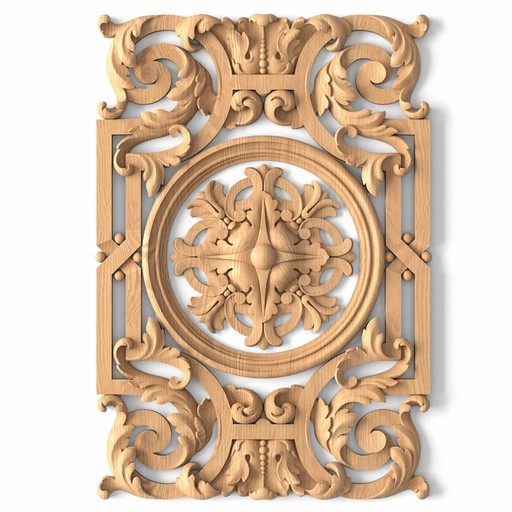 Ornate wooden rectangular onlay for doors decorating