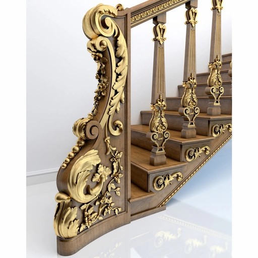 WOODEN STAIRCASE POST WITH FLOWERS AND ACANTHUS, RIGHT