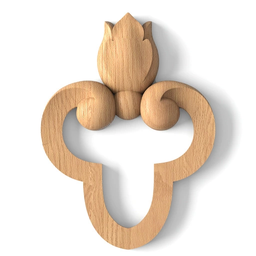 Handcrafted floral onlay with a pierced design from beech