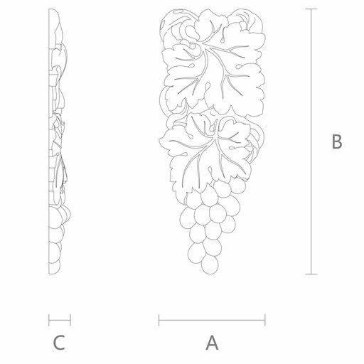 Large hardwood decorative applique Grapevine for walls, Right