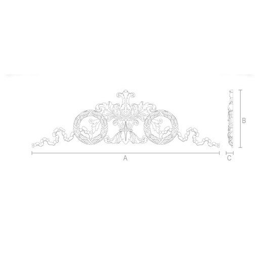 Floral wood center applique with laurel wreaths and ribbons
