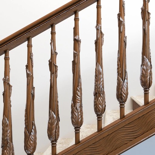 LARGE CARVED STAIR BALUSTER WITH CALLA LILIES