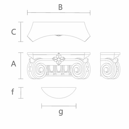 Columns capitals Ionic semicircular with volutes and flower