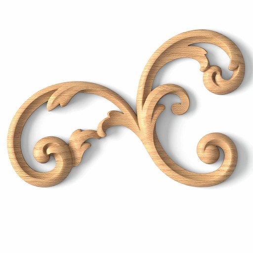 Classic solid wood architectural onlay with scrolls, Left