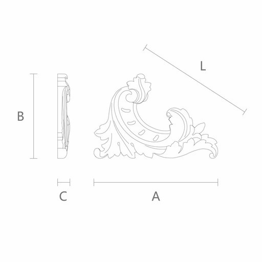 Unfinished solid wood Baroque-style acanthus corner, Left