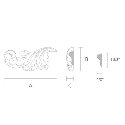 UNPAINTED WOOD ANTIQUE-STYLE APPLIQUE FOR MOULDING, LEFT