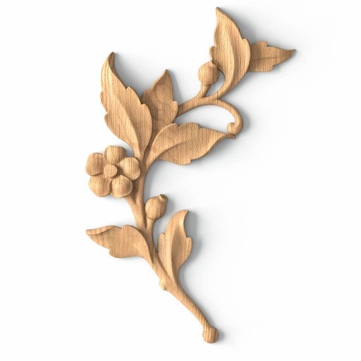 Carved wood floral branch onlay for furniture, Left