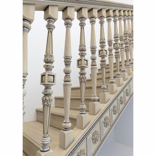 BAROQUE STAIRCASE SPINDLES WITH GEOMETRIC ELEMENTS FROM OAK