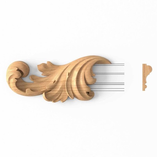UNPAINTED WOOD ANTIQUE-STYLE APPLIQUE FOR MOULDING, LEFT
