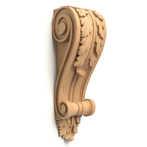 CARVED WOODEN BRACKETS FOR FIREPLACE WITH ACANTHUS LEAF