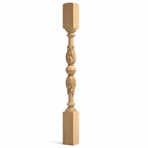 VICTORIAN BEECH NEWEL POST WITH ACANTHUS LEAVES