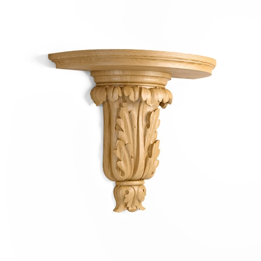 HALF ROUND SHELF WITH CARVED CORBEL ACANTHUS LEAF DESIGN