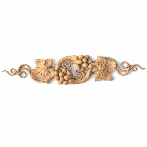 Symmetrical solid wood carved onlay with relief vines