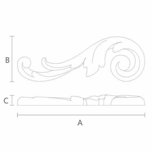 Decorative scroll furniture applique with acanthus leaves, Left