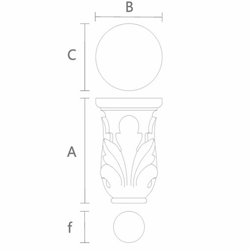 Decorative column capital accanthus design from solid wood