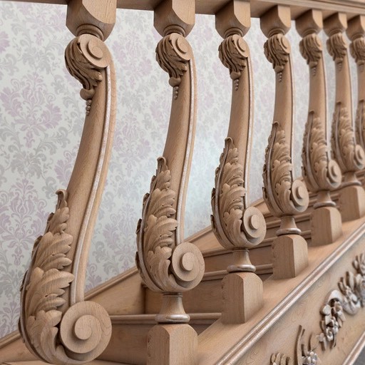 CURVED BAROQUE STYLE WOODEN STAIRCASE BALUSTER