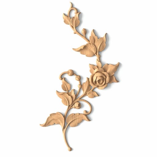 Hardwood rose branch with buds interior onlay, Left