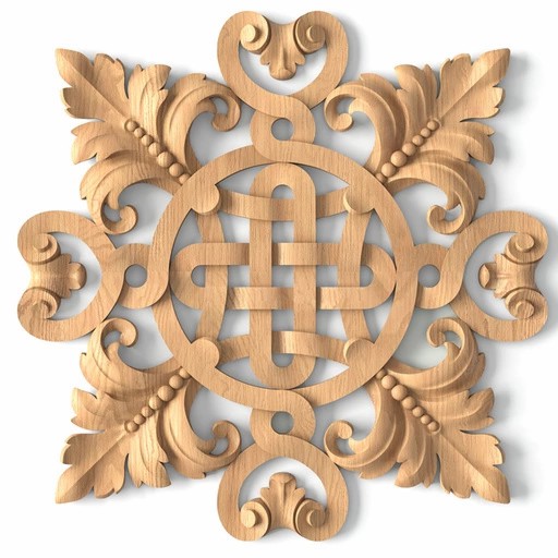 Square floral applique with beads for interior from wood