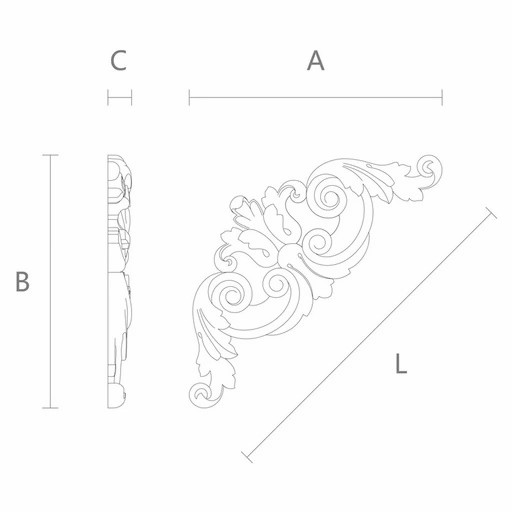 Classical furniture applique with acanthus scrolls from oak