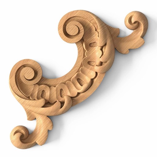 Medium Rococo style unpainted corner onlay from wood