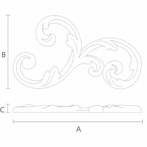Large Baroque-style solid wood scroll applique, Right