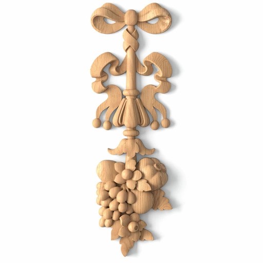 Floral wooden drop onlays with grapes and ribbons